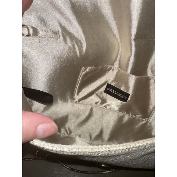 Kate Landry Cream Gold Chain White Jewel Stone Convertible Cocktail Clutch Purse - Picture 8 of 10